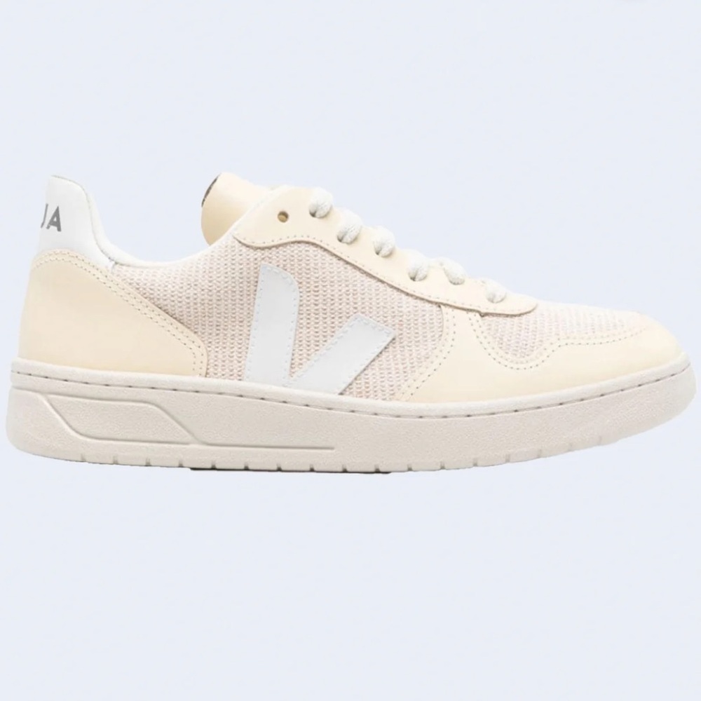 Veja V-10 J Mesh Sneakers in Jute White & Yellow